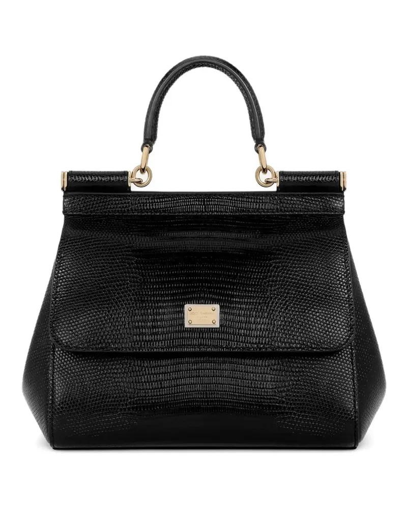 Dolce & Gabbana Mittelgroßer Sicily Tote Bag mit geprägtem Henkel - Schwarz Schwarz
