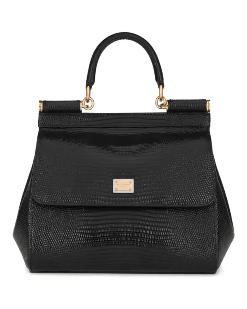 Dolce & Gabbana Mittelgroßer Sicily Tote Bag mit geprägtem Henkel - Schwarz Schwarz