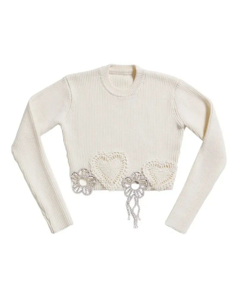 Area Gehäkelter Pullover mit Kristallen - Weiß Weiß
