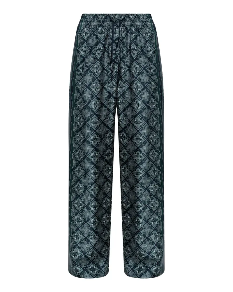 Casablanca Paris Palazzohose mit Monogramm-Print aus Seide - Grün Grün