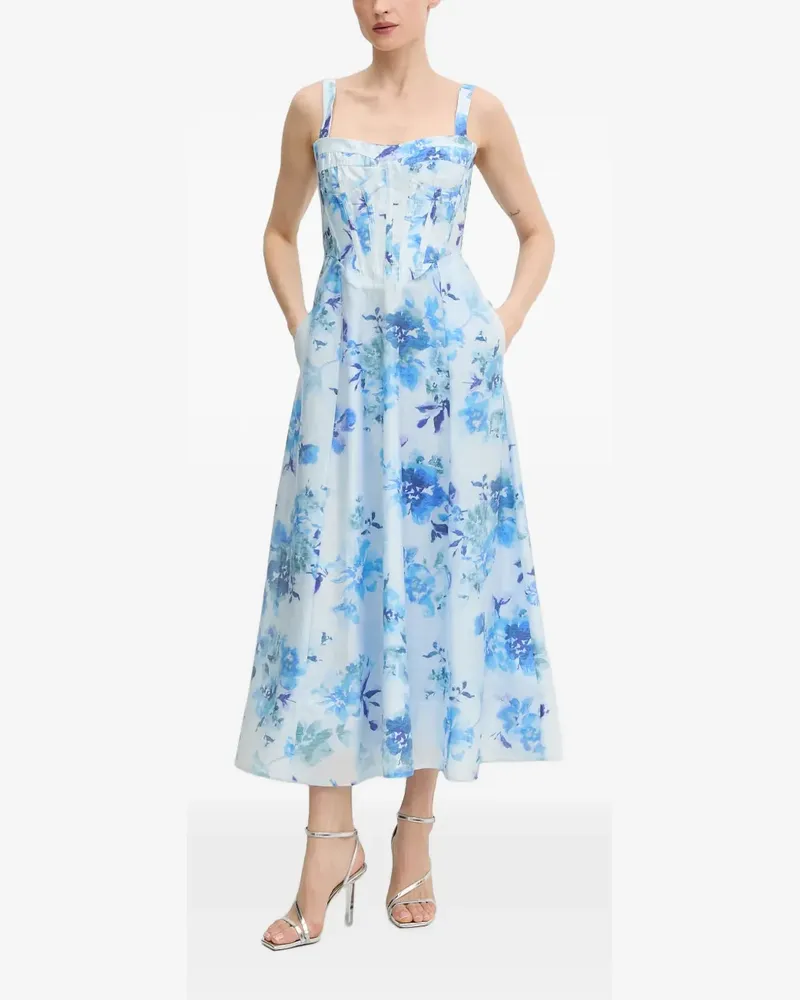 Bardot floral-print corset-style midi dress - Blau Blau