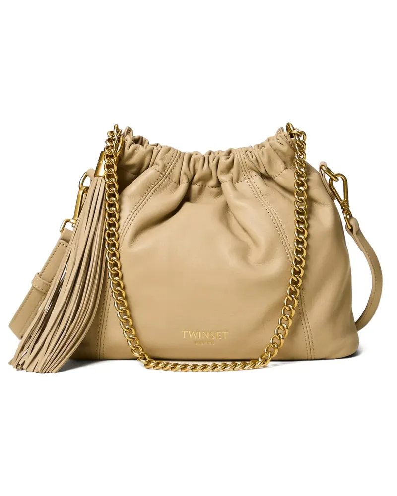 Twin-Set Schultertasche aus Leder mit Raffungen - Nude Nude