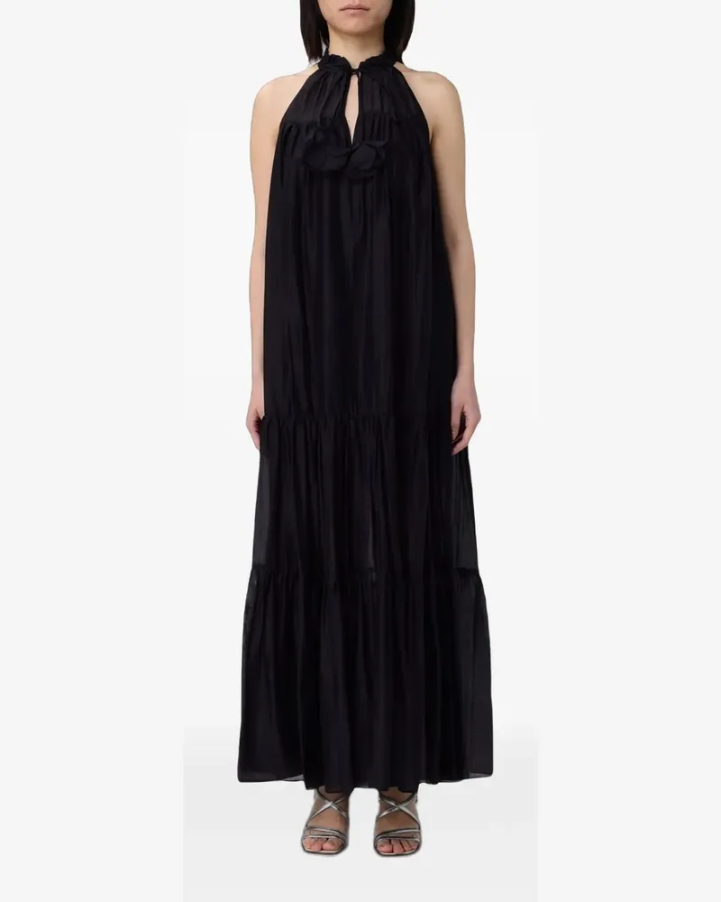 Hanita Gestuftes Maxikleid mit Blumenapplikation - Schwarz Schwarz
