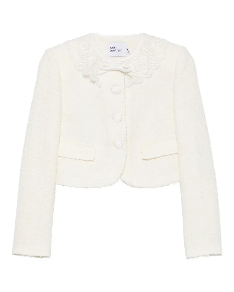Self-Portrait lace-collar bouclé jacket - Nude Nude
