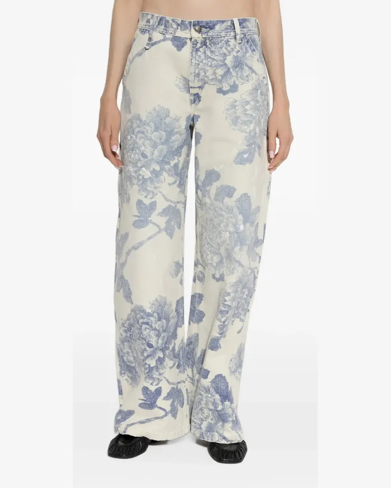 R13 Gerade Jeans mit Blumenprint - Weiß Weiß