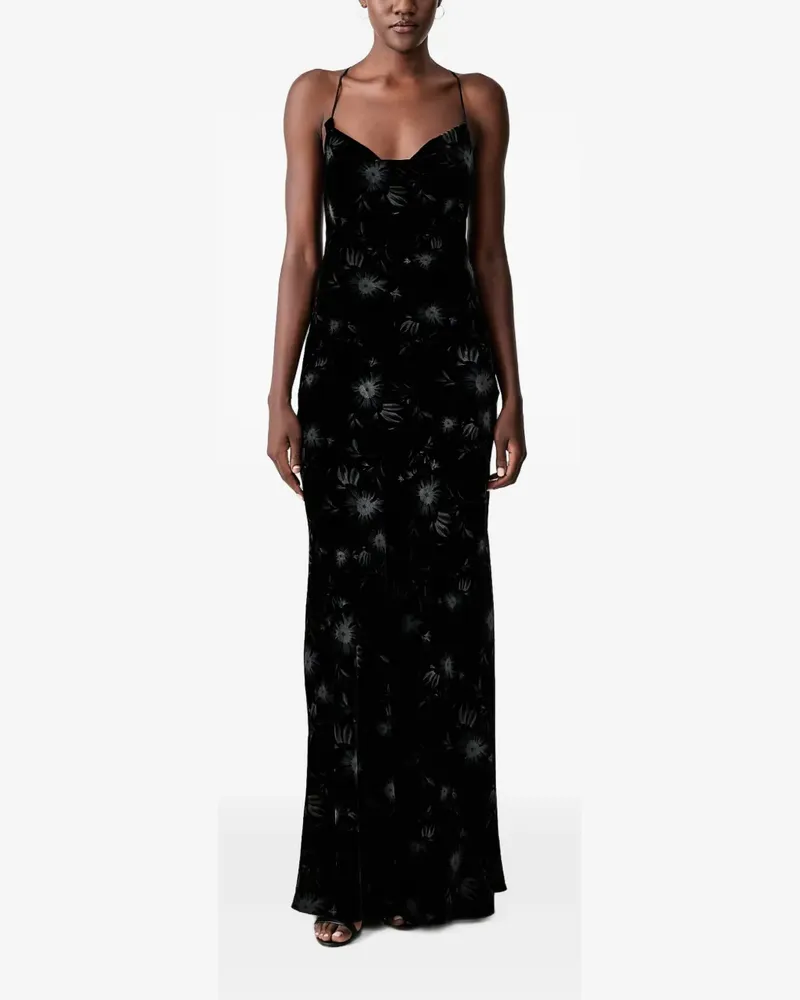 Pinko Maxikleid aus Samt mit Blumenprint - Schwarz Schwarz