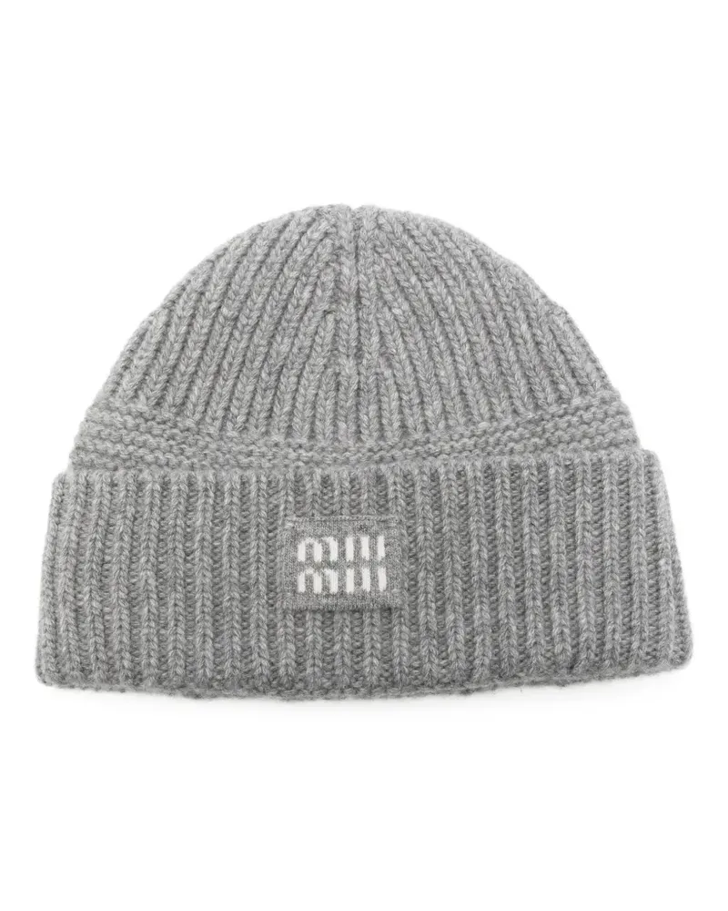 Miu Miu Gerippte Beanie - Grau Grau