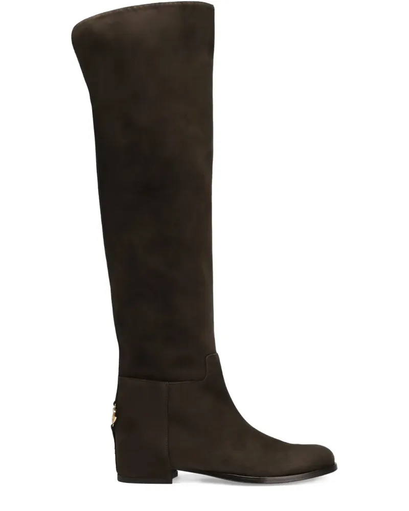 Dolce & Gabbana Stiefel aus Wildleder mit Logo-Schild - Braun Braun