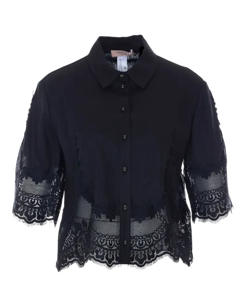 Twin-Set lace-embroidered linen shirt - Schwarz Schwarz