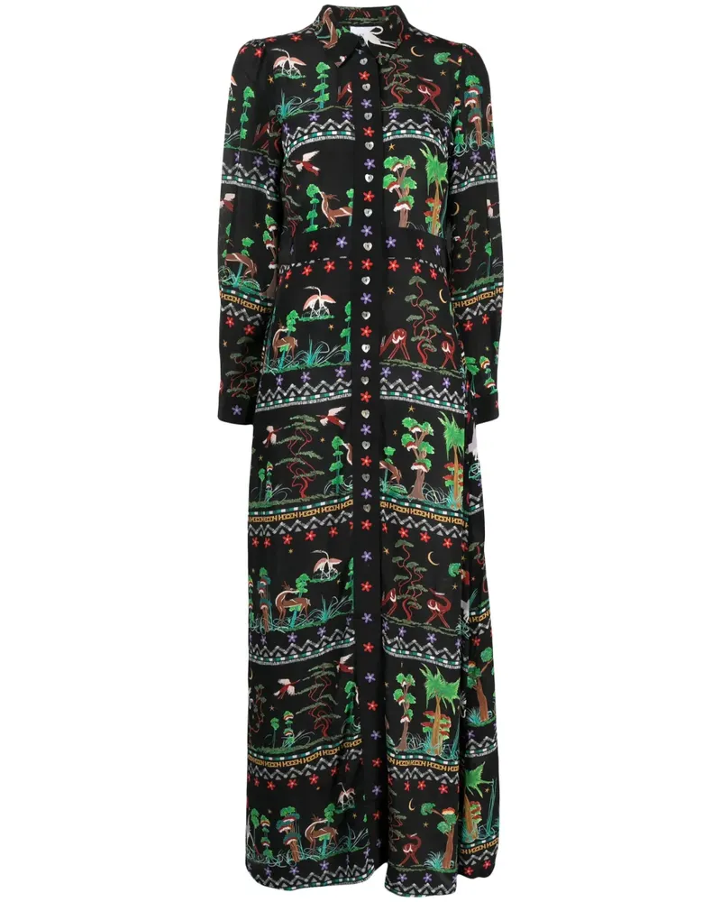 Hayley Menzies Langes Hemdkleid mit Print - Schwarz Schwarz