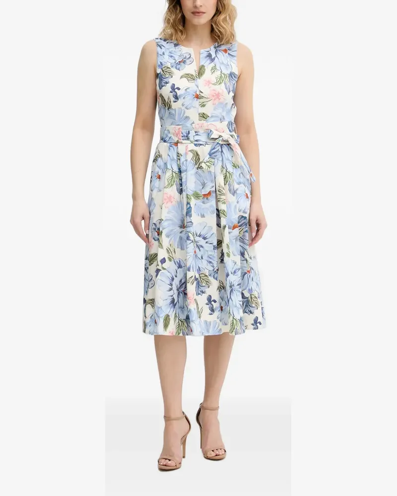Oui  floral-print belted midi dress - Blau Blau