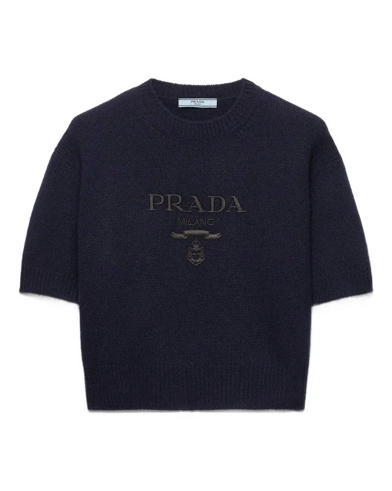 Prada Rundhals-Strick mit Logo-Stickerei - Blau Blau