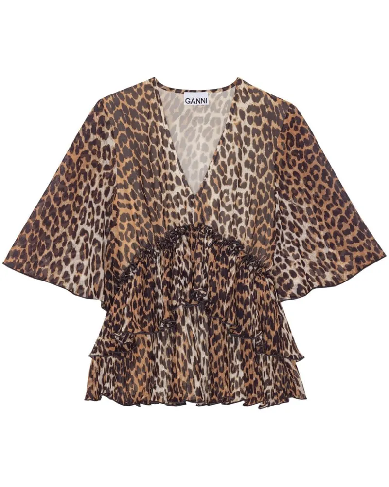 Ganni Bluse mit Leoparden-Print - Braun Braun