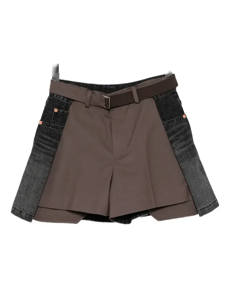 Sacai hybrid denim-panel shorts - Braun Braun