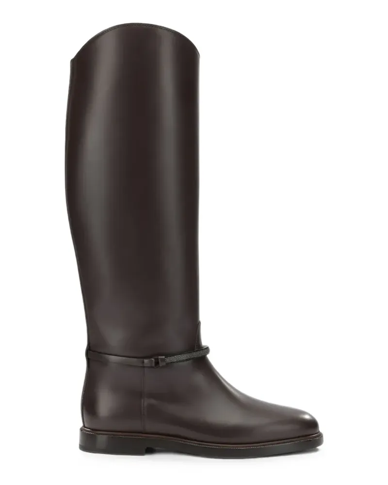 Brunello Cucinelli Monili-embellished leather boots - Braun Braun