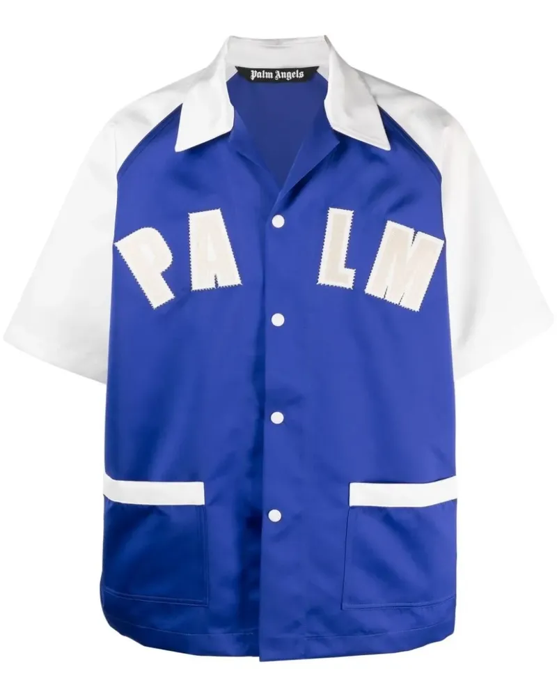 Palm Angels Bowlinghemd mit Logo-Stickerei - BLUE WHITE Blue