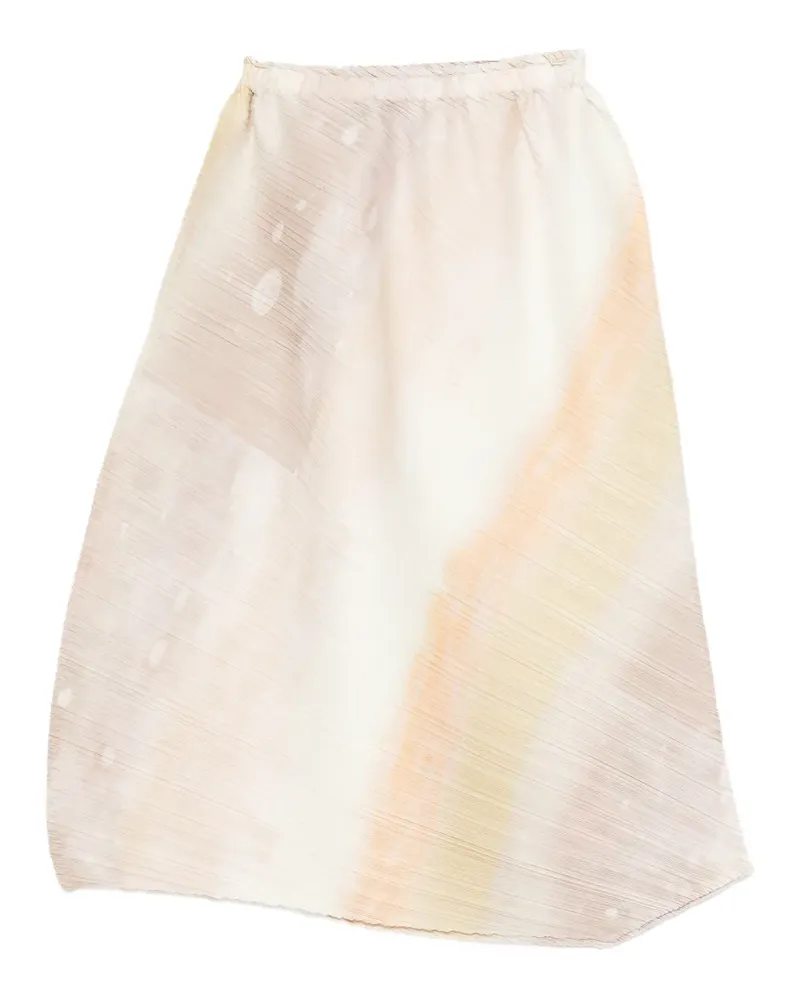 Issey Miyake pleated abstract-print midi skirt - Weiß Weiß