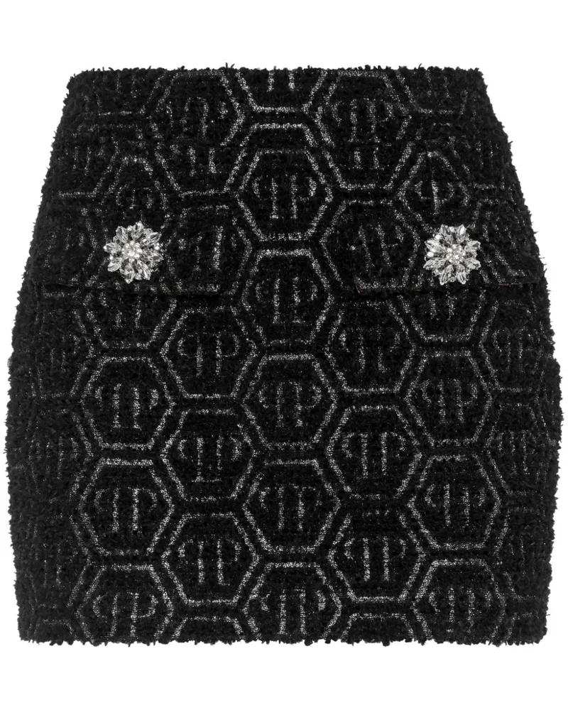 Philipp Plein Tweed-Minirock mit Monogramm - Schwarz Schwarz