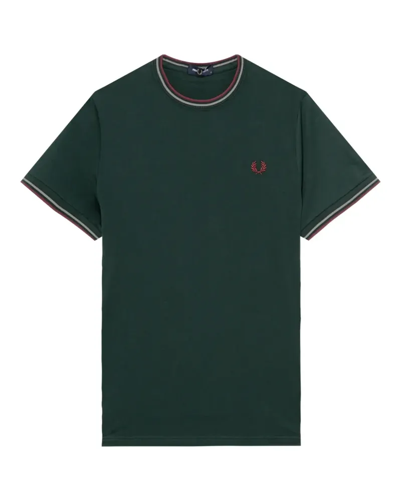 Fred Perry Gestreiftes T-Shirt mit Logo-Stickerei - Grün Grün