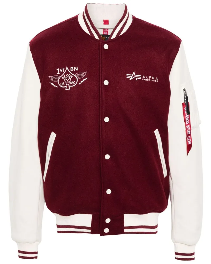 Alpha Industries Bestickte Bomberjacke im College-Look Rot