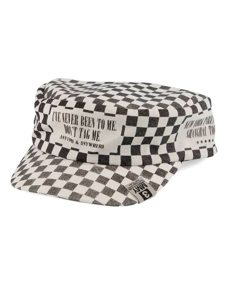 MIHARAYASUHIRO checkerboard-print slogan-print cap - Nude Nude