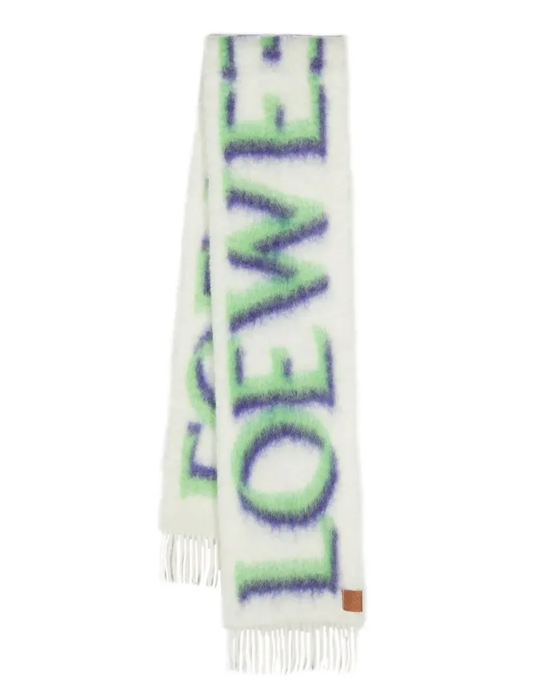 Loewe Intarsien-Schal mit Logo - Weiß Weiß