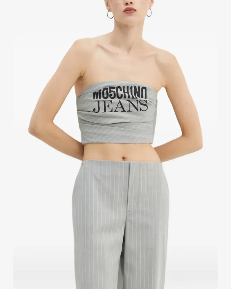 Moschino pinstripe-pattern logo-print bandeau top - Grau Grau
