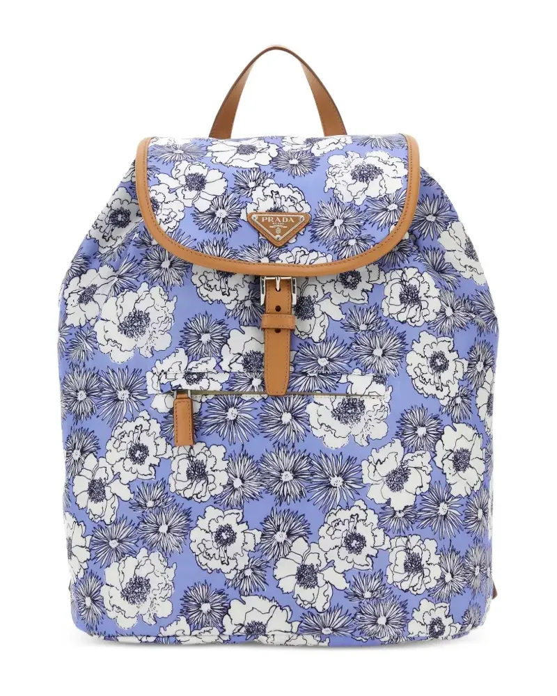 Prada Rucksack mit Blumen-Print - Blau Blau