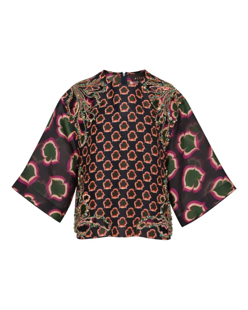 Biyan embellished leaf-print top - Schwarz Schwarz
