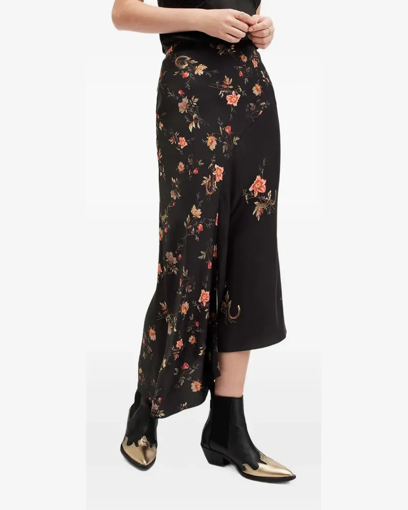 AllSaints Luisa floral-print asymmetric skirt - Schwarz Schwarz