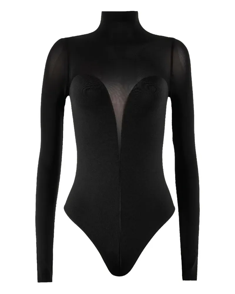 Wolford Stehkragen-Body mit semi-transparentem Einsatz - Schwarz Schwarz
