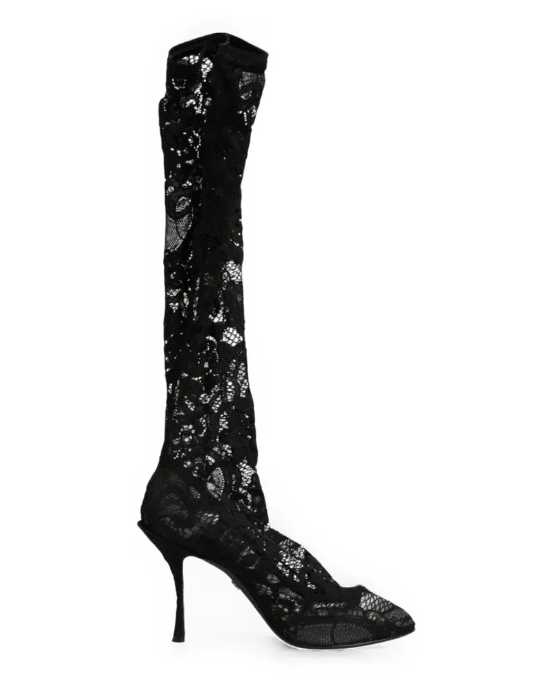 Dolce & Gabbana Kniehohe Taormina Stiefel mit Blumenspitze - Schwarz Schwarz