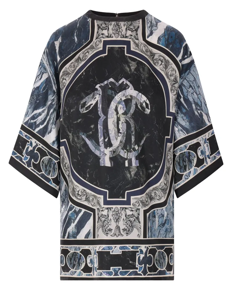 Roberto Cavalli Bluse aus Seide mit Marble-Print - Blau Blau