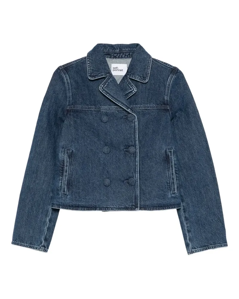Self-Portrait Doppelreihige Jeansjacke - Blau Blau