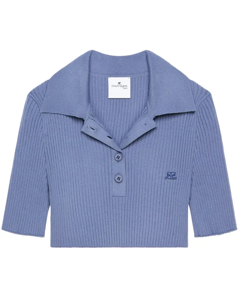 Courrèges Gestricktes Cropped-Poloshirt - Blau Blau
