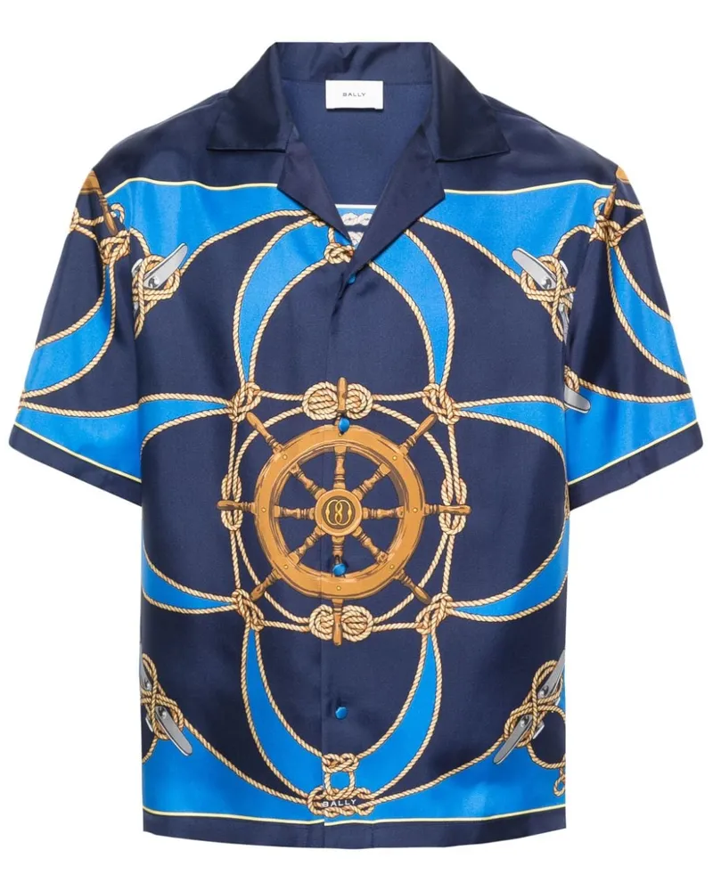 Bally Seidenhemd mit grafischem Print - Blau Blau