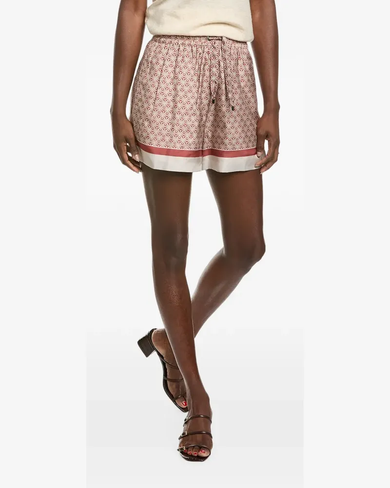 Brunello Cucinelli geometric-print silk shorts - Nude Nude