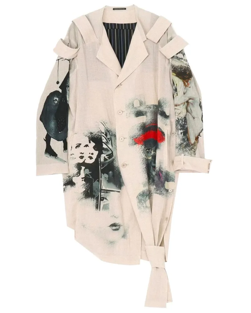 Yohji Yamamoto Lange Schulterklappen-Jacke mit künstlerischem Print - Nude Nude