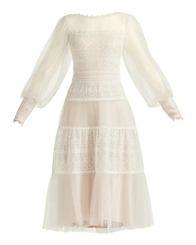 Tadashi Shoji lace long-sleeve midi dress - Nude Nude