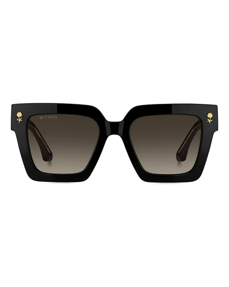 Etro Eckige Sonnenbrille mit Rosendetail - Schwarz Schwarz