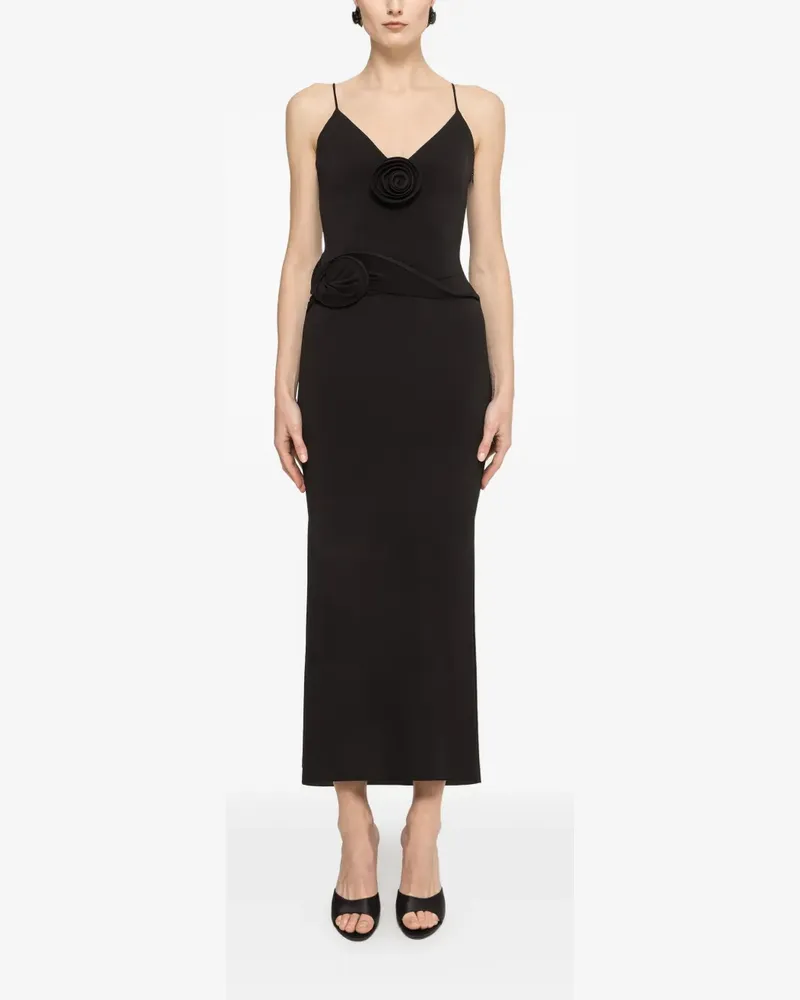 NISSA floral-appliqué spaghetti-strap midi dress - Schwarz Schwarz