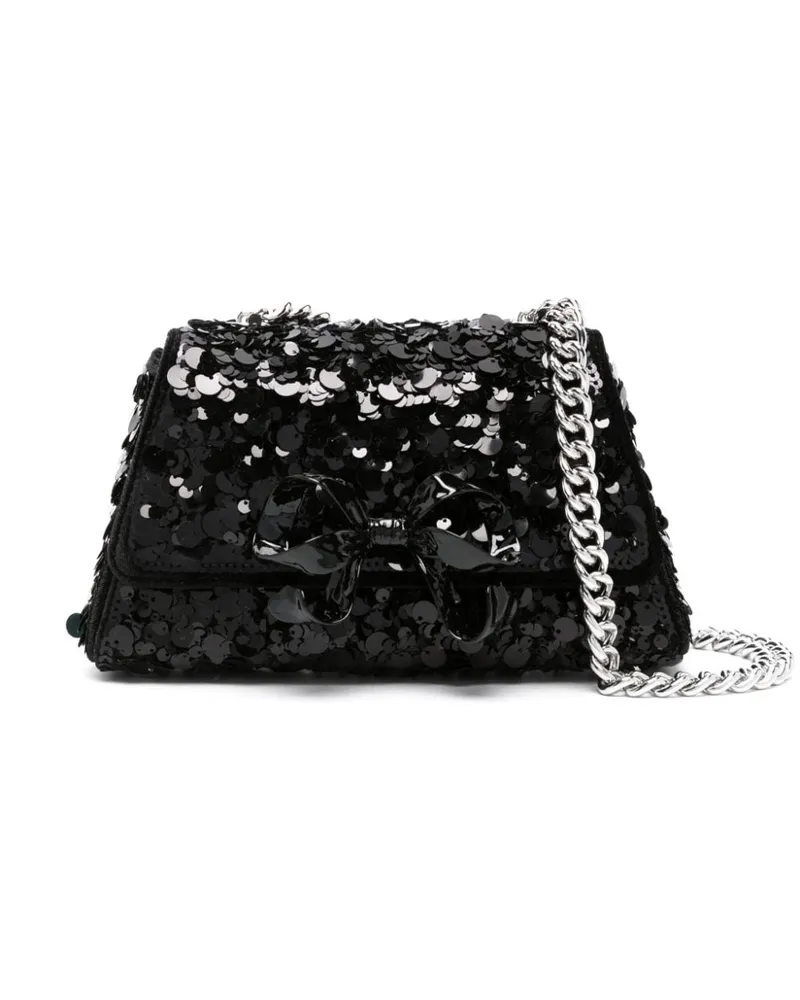Self-Portrait Mini Bow Tasche mit Pailletten - Schwarz Schwarz