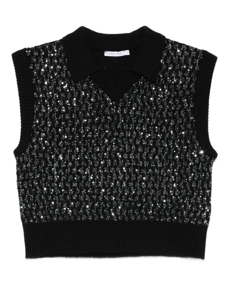 Patrizia Pepe Gestricktes T-Shirt mit Pailletten - Schwarz Schwarz