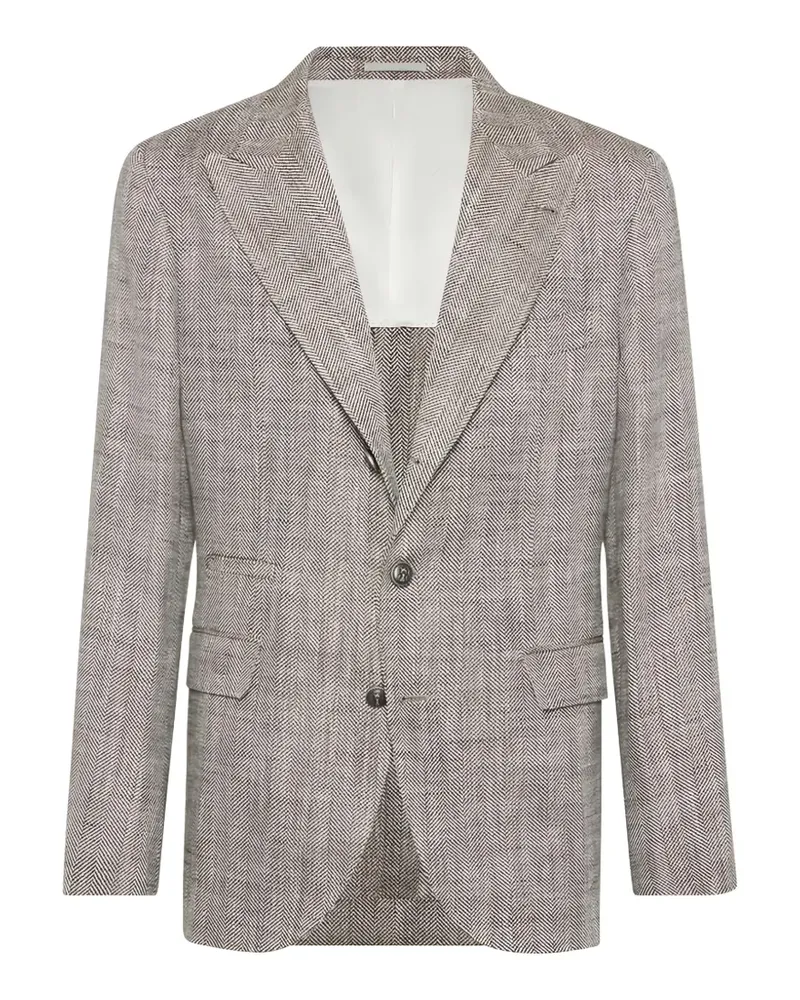 Brunello Cucinelli herringbone-pattern single-breasted blazer - Grau Grau