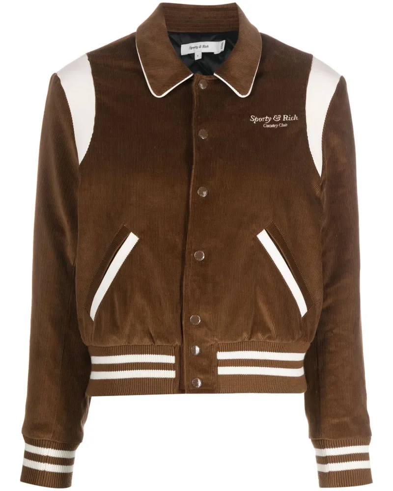 SPORTY & RICH Bomberjacke aus Cord mit Logo - Braun Braun
