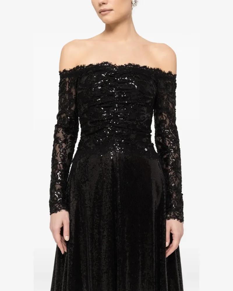 NISSA sequin-embellishment off-shoulder midi dress - Schwarz Schwarz