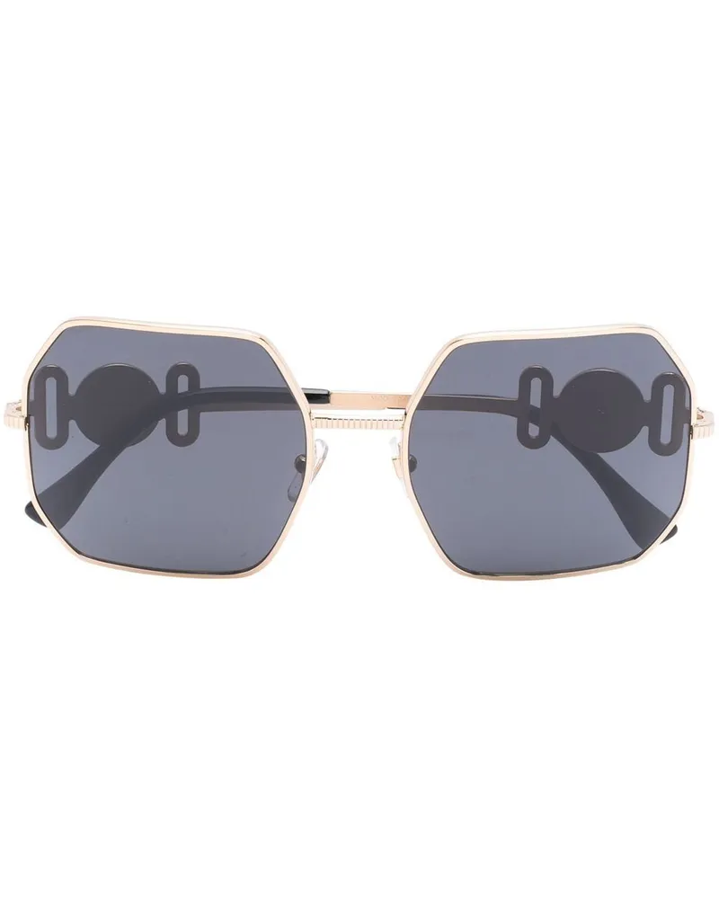 Versace Sonnenbrille mit sechseckigem Gestell - Gold Gold