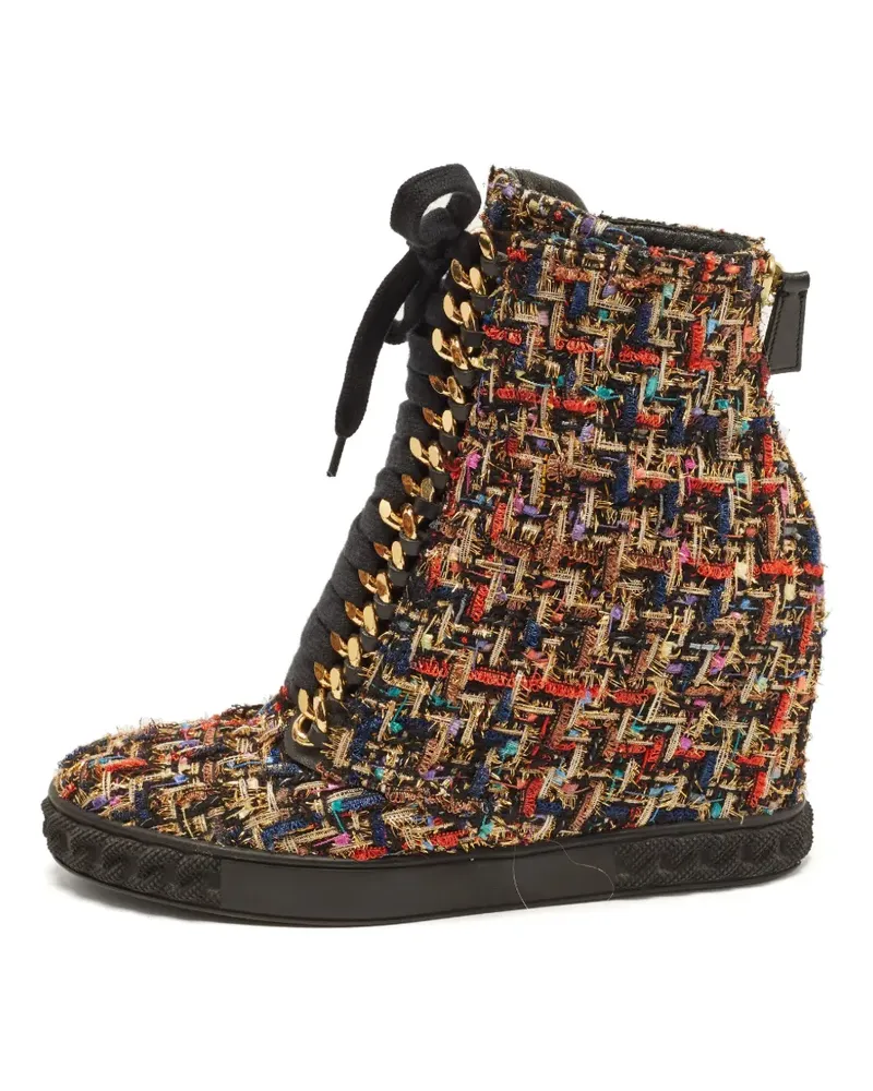 Casadei tweed chain-link wedge sneakers - Schwarz Schwarz