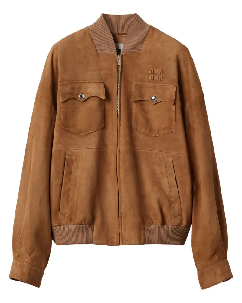 Miu Miu Wildlederjacke mit Logo - Braun Braun