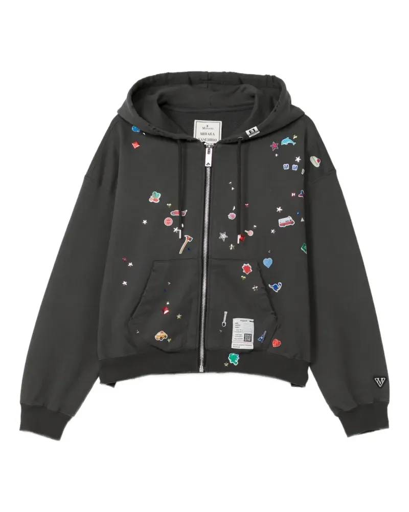 MIHARAYASUHIRO Kapuzenjacke mit Sticker-Print mit Reißverschluss - Grau Grau